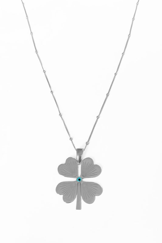 Evil Eye Beads Big Four Leaf Clover Sterling Silver Necklace, Four Leaf Clover Necklace