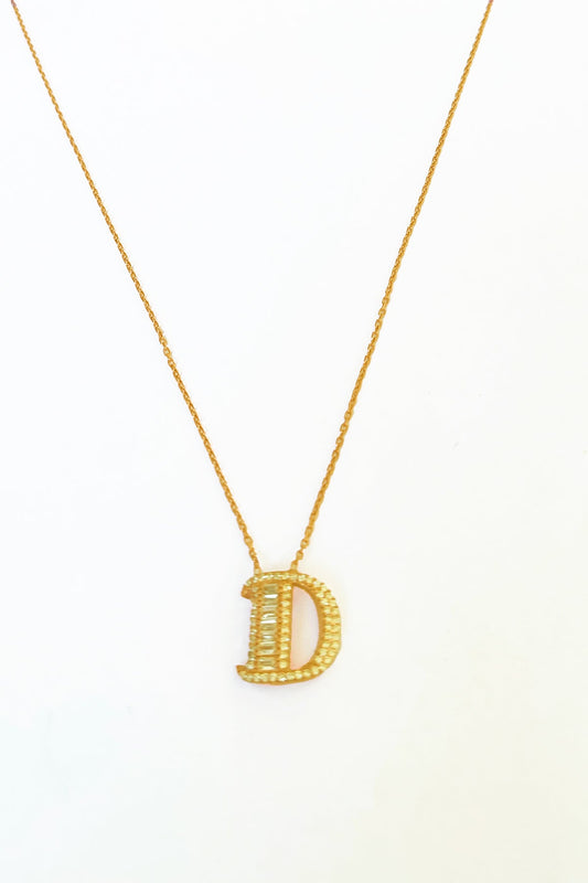 Baguette Stone Diamond Model 925 Silver Letter Necklace, Diamond Initial Necklace