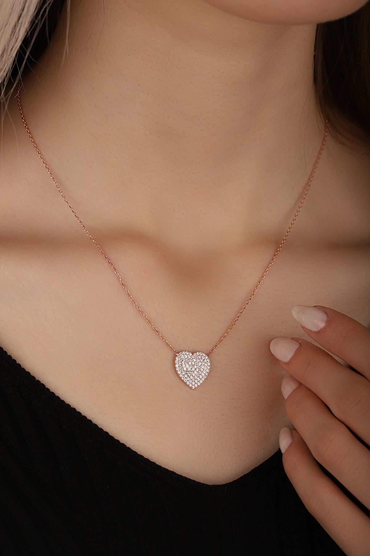 White Stone Heart Sterling Silver Necklace
