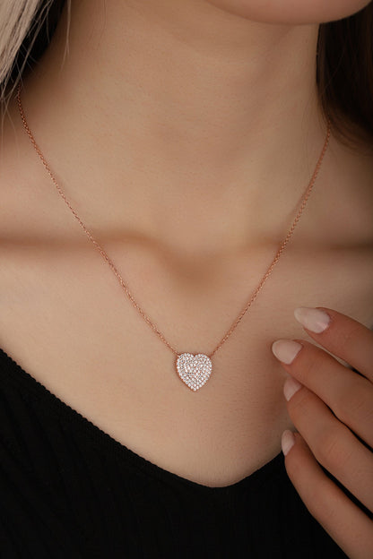 White Stone Heart Sterling Silver Necklace