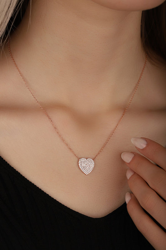 White Stone Heart Sterling Silver Necklace