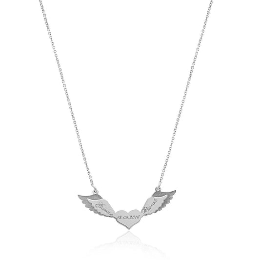 Angel Wing Heart Name Date Necklace for Valentine's Day