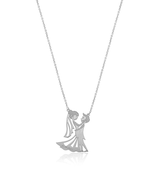 Sterling Silver Necklace with the Wedding Date for the Bride and Groom for Married Couples