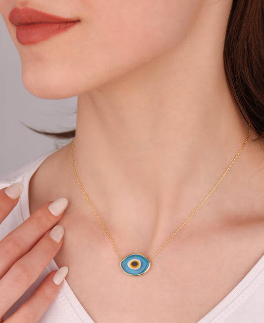 Glass Evil Eye Bead Sterling Silver, Glass Eye Necklace - Blue Evil Eye Necklace - Personalized Evil Eye Jewelry - Teardrop Eye Necklace