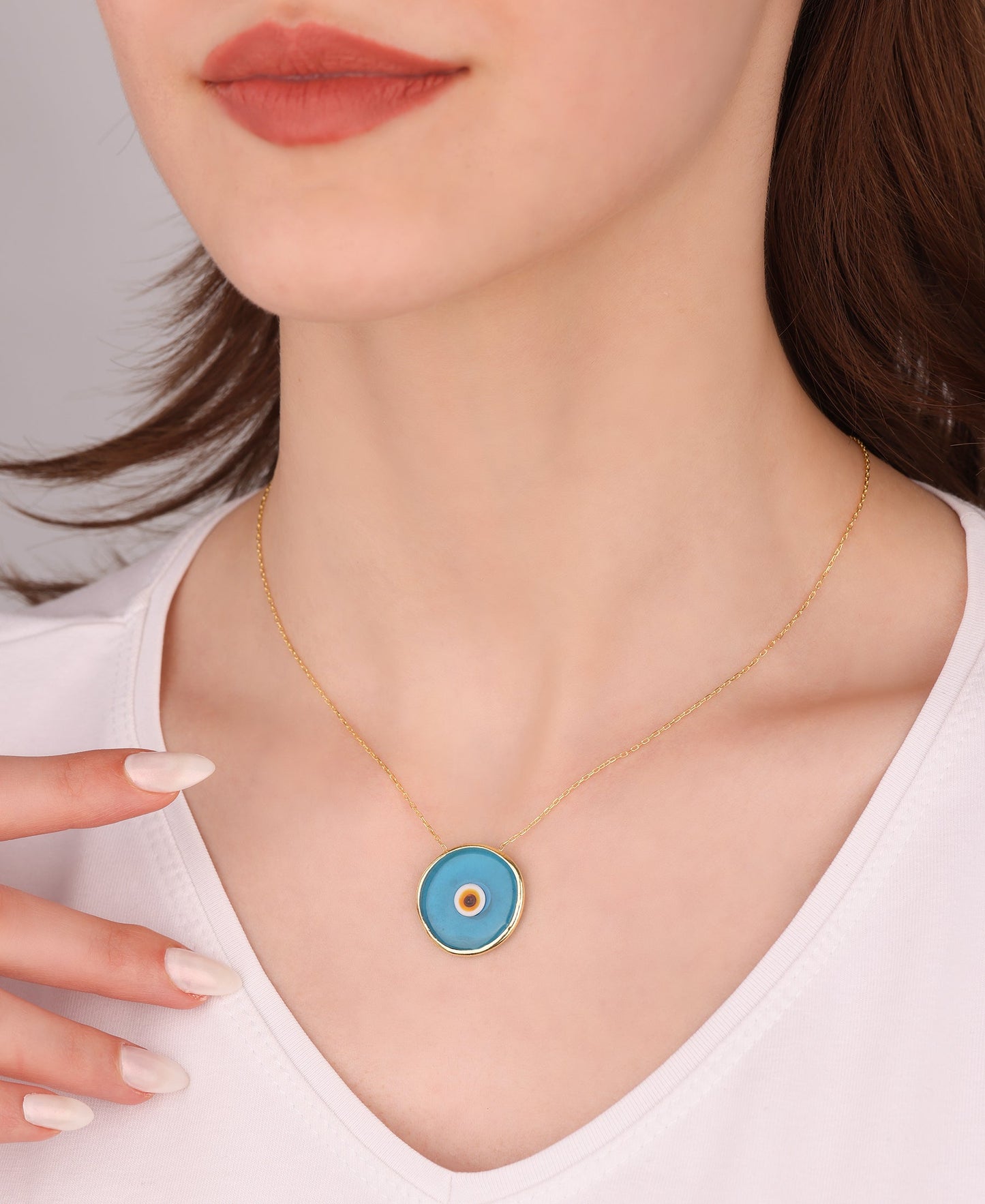 Round Glass Evil Eye Bead Sterling Silver Necklace