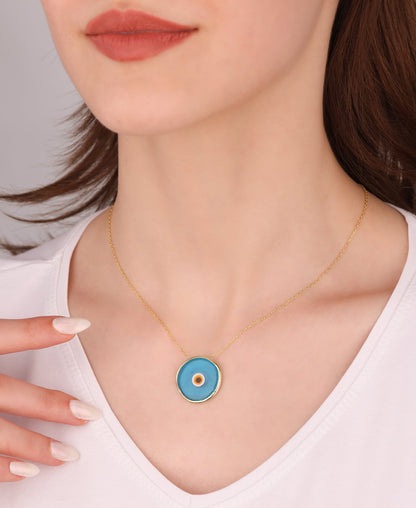 Round Glass Evil Eye Bead Sterling Silver Necklace