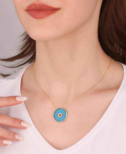 Round Glass Evil Eye Bead Sterling Silver Necklace