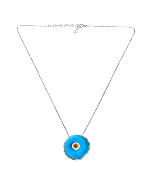 Round Glass Evil Eye Bead Sterling Silver Necklace