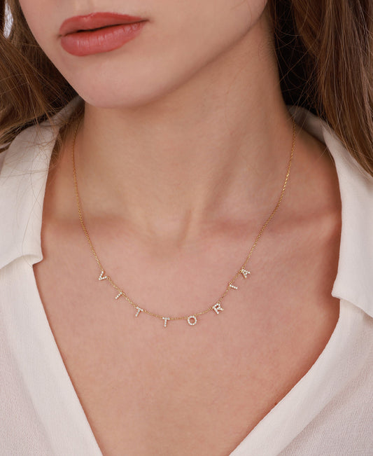 Personalized Name Necklace with White Stone and 7 mm Stone