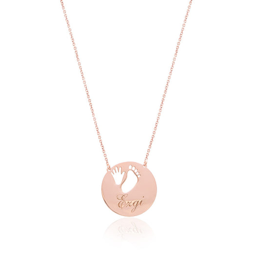 Baby Name Sterling Silver Necklace with Baby Hand and Footprints