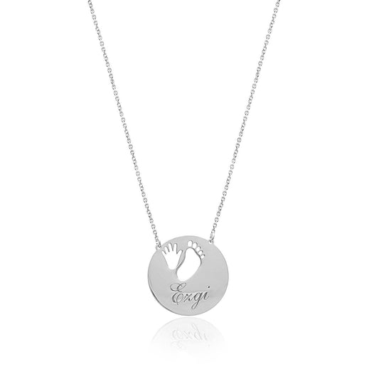 Baby Name Sterling Silver Necklace with Baby Hand and Footprints