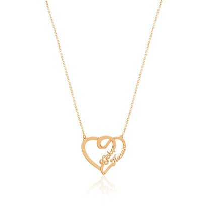 Valentine's Gift Name Silver Necklace on Intertwined Hearts