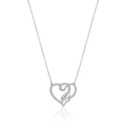 Valentine's Gift Name Silver Necklace on Intertwined Hearts