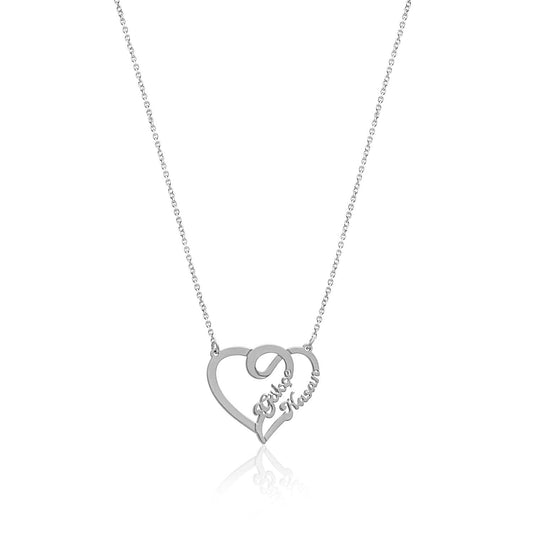 Valentine's Gift Name Silver Necklace on Intertwined Hearts