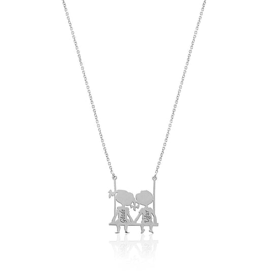 Sterling Silver Necklace with Valentine's Names on the Swing