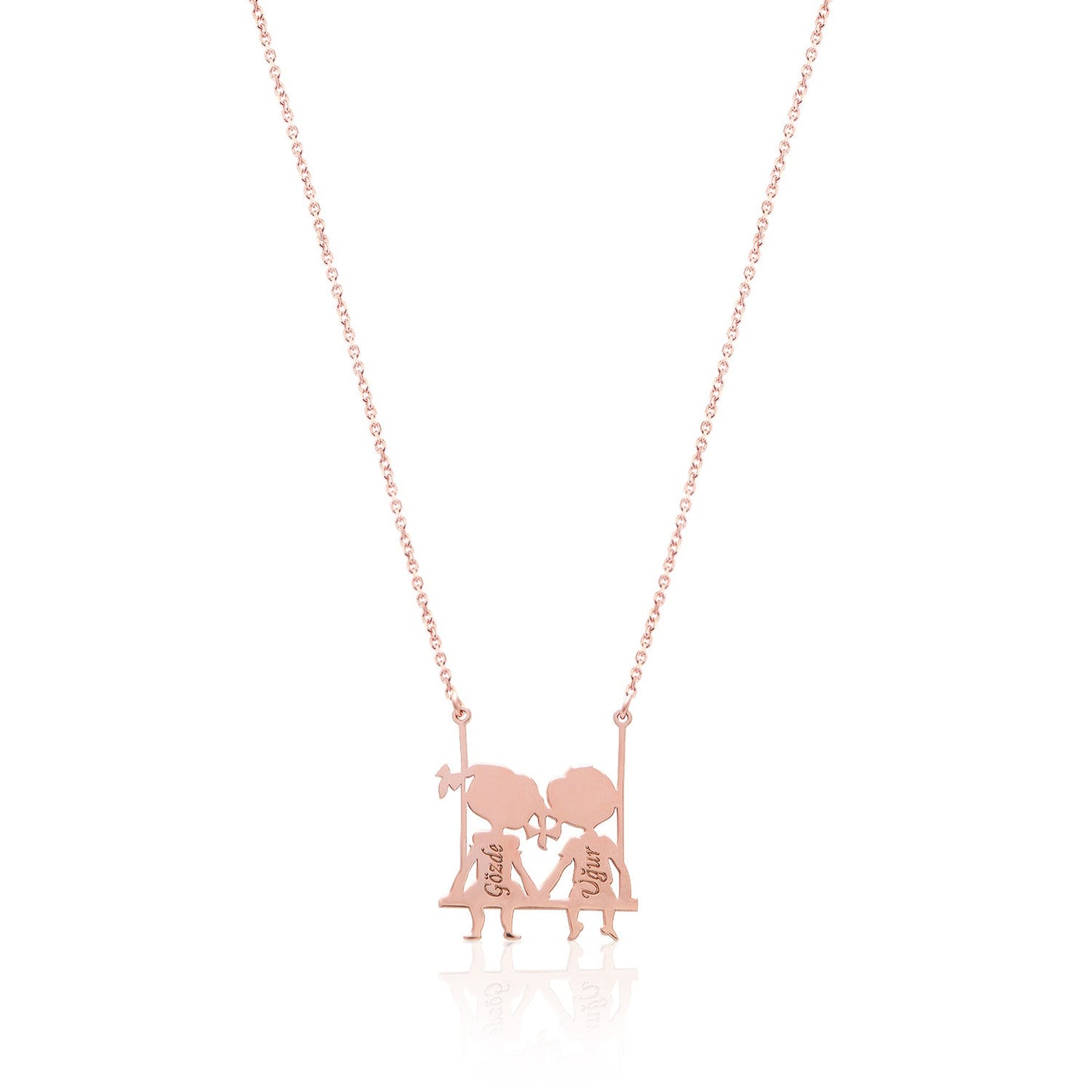 Sterling Silver Necklace with Valentine's Names on the Swing