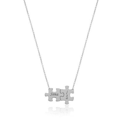 Puzzle Silver Necklace Personalized Name Written