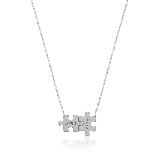 Puzzle Silver Necklace Personalized Name Written