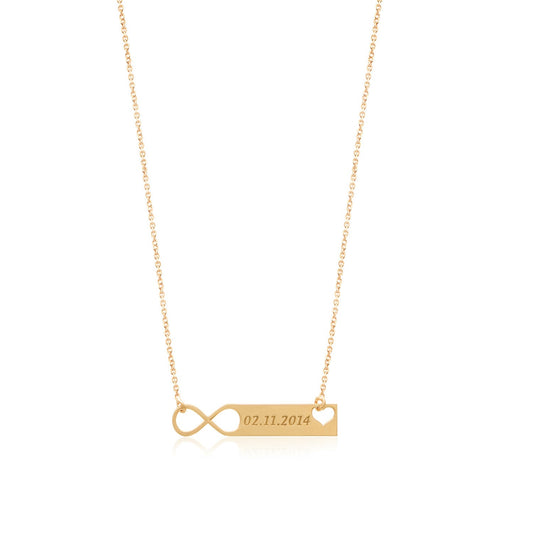 Significant Day Date Plate Sterling Silver Necklace With Eternity and Heart