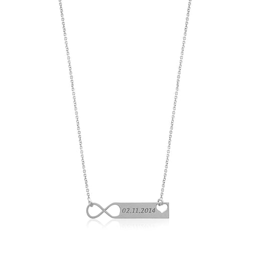 Significant Day Date Plate Sterling Silver Necklace With Eternity and Heart
