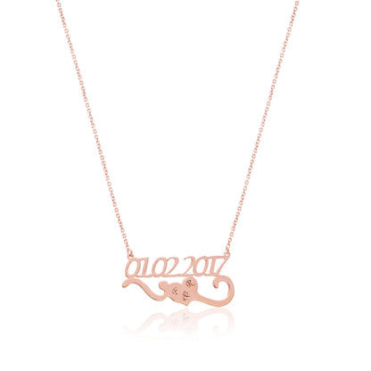 Heart Necklace with Date and Initials Personalized