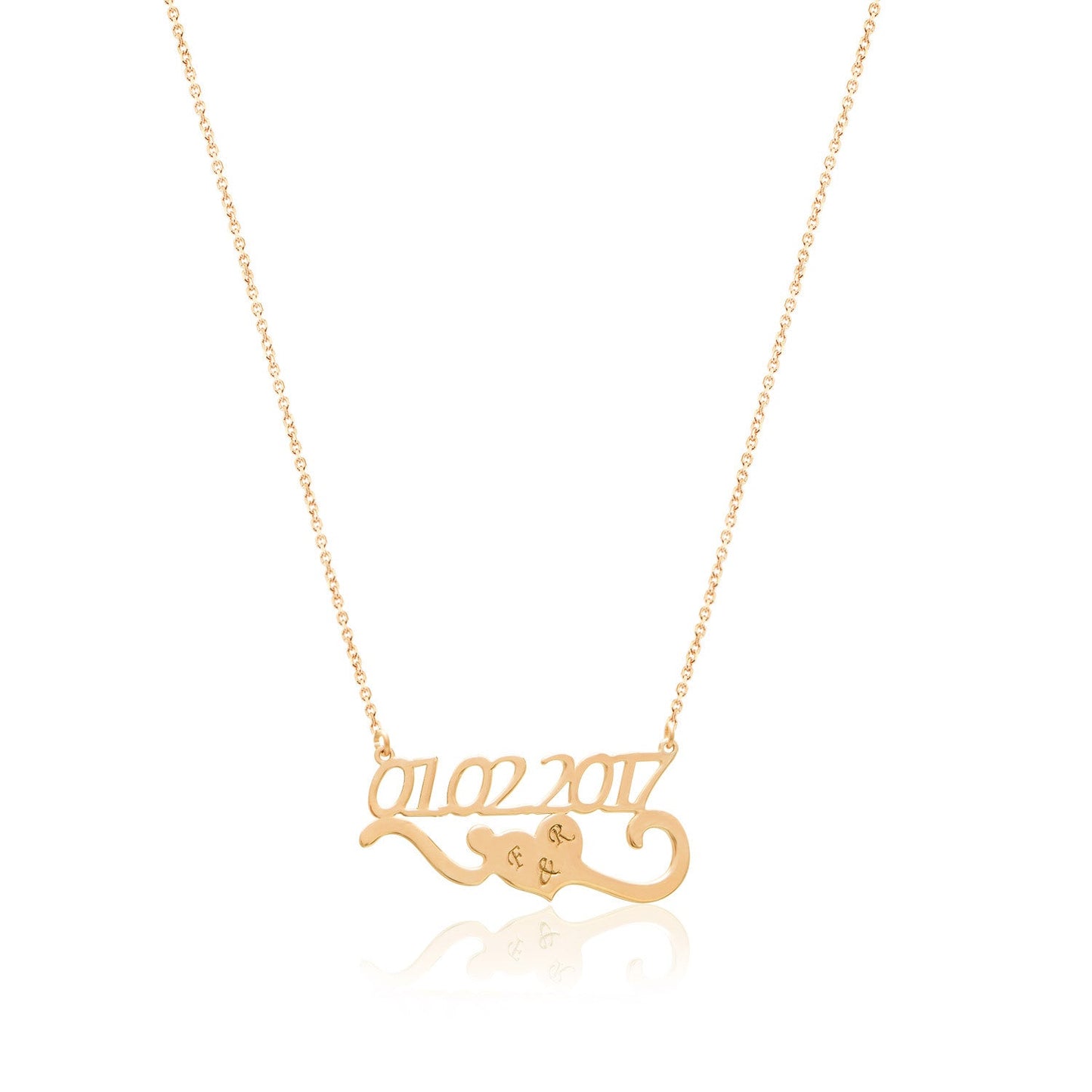 Heart Necklace with Date and Initials Personalized