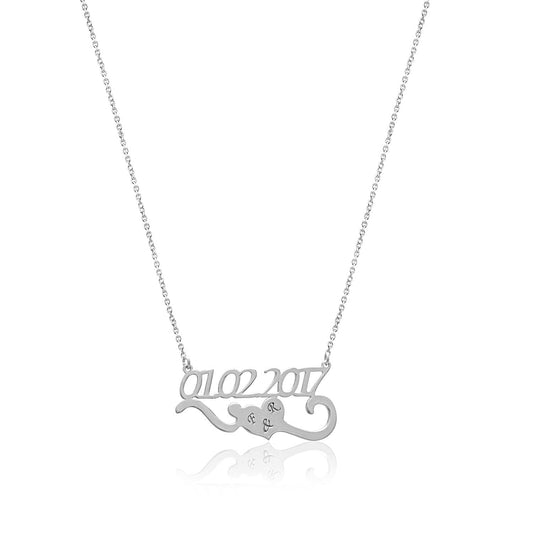 Heart Necklace with Date and Initials Personalized
