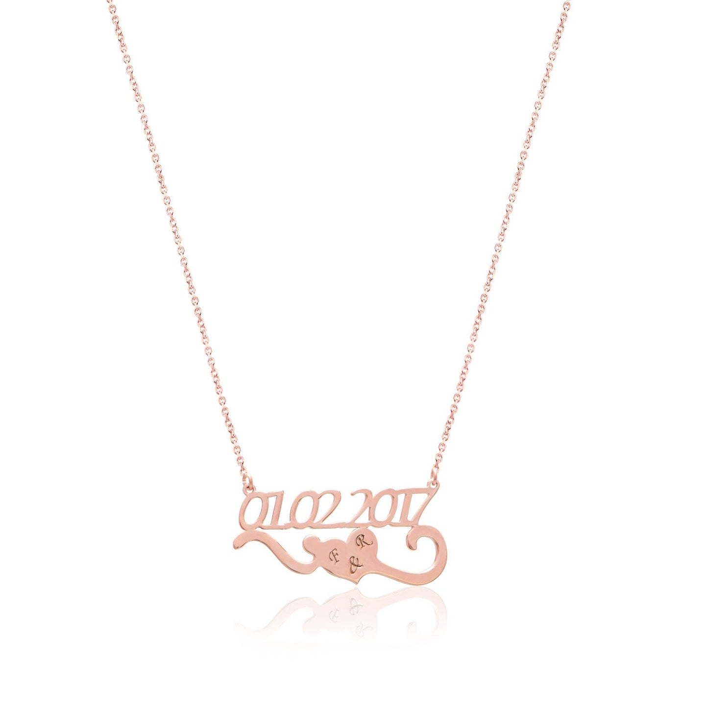 Heart Necklace with Date and Initials Personalized