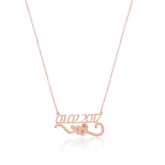 Heart Necklace with Date and Initials Personalized