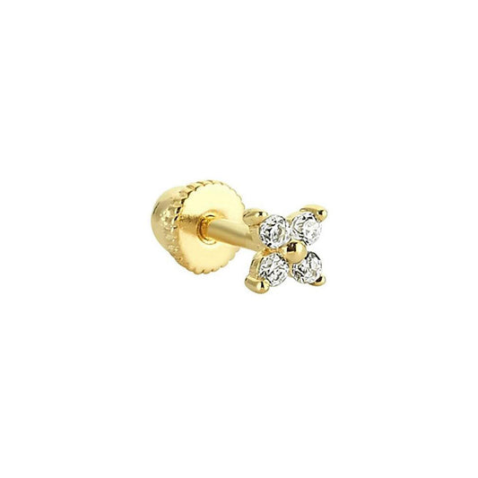 4 Leaf Clover 14K Gold Tragus Piercing, Tragus Piercing 14k Gold – Helix, Cartilage, Conch Stud – Real Gold Earring