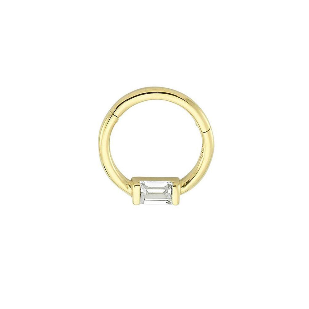 Baguette Single Stone 14K Gold Helix Piercing, Cartilage Helix, Dainty Hinged Nose Ring, Jewelry for Wife, Gift for Women's Day