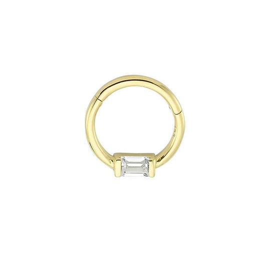 Baguette Single Stone 14K Gold Helix Piercing, Cartilage Helix, Dainty Hinged Nose Ring, Jewelry for Wife, Gift for Women's Day
