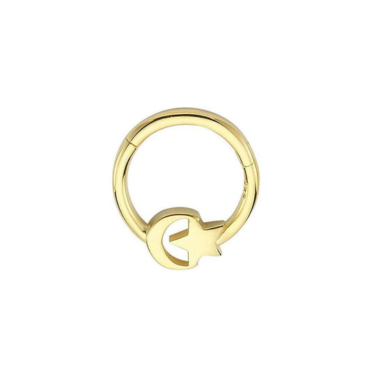 Gemless Moon Star 14K Gold Helix Piercing