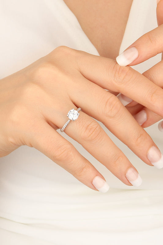 Engagement Ring Swarovski Stone Silver - Classic Solitaire Engagement Ring