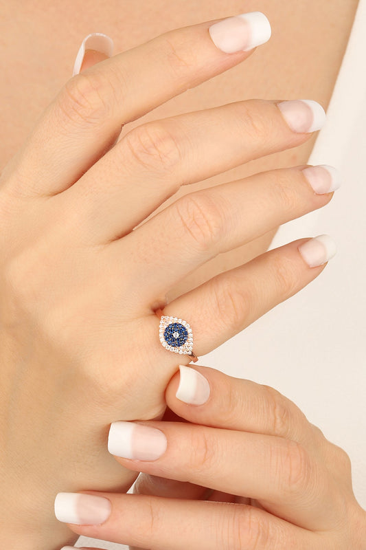 Navy Blue Stone Silver Joint Ring