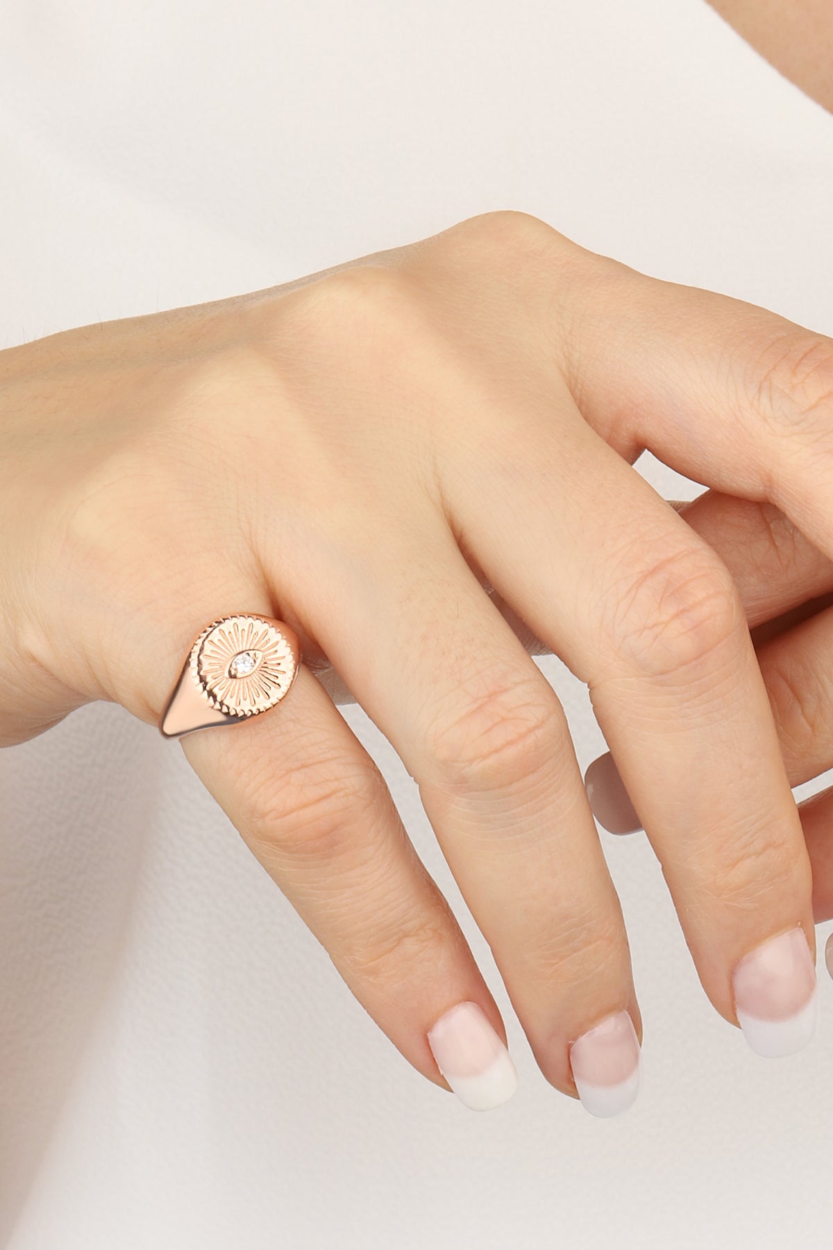 White Single Stone Silver Eye Ring