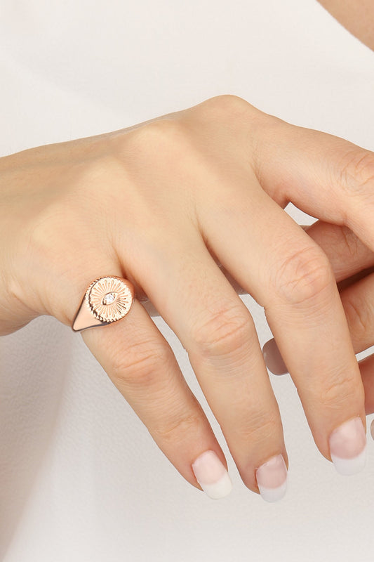 White Single Stone Silver Eye Ring