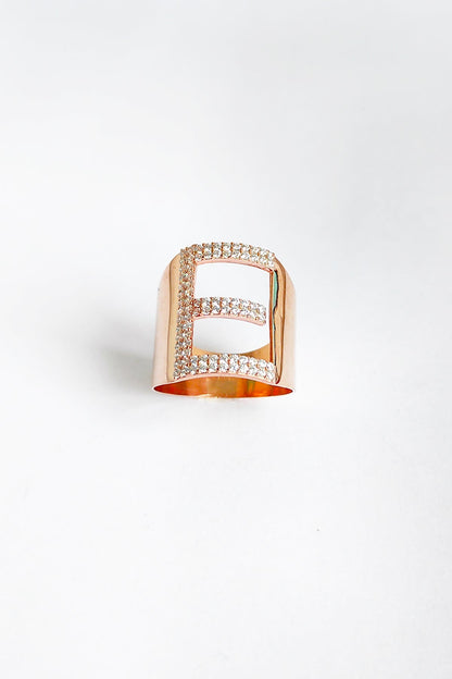 White Stone Silver Letter Ring - E
