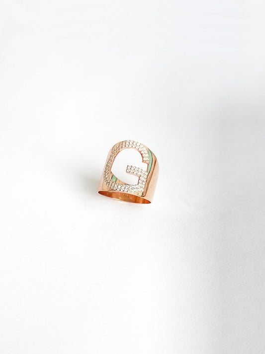 White Stone Silver Letter Ring - G