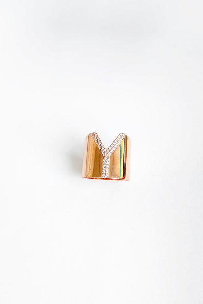 White Stone Silver Letter Ring - Y