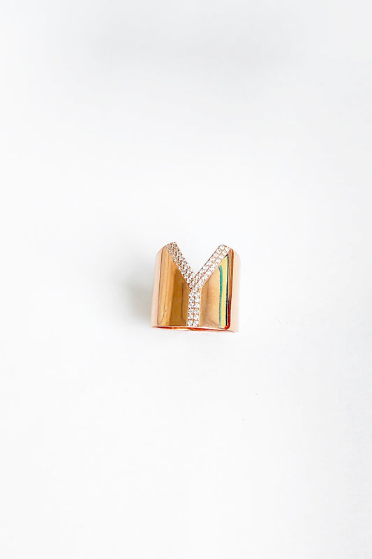 White Stone Silver Letter Ring - Y