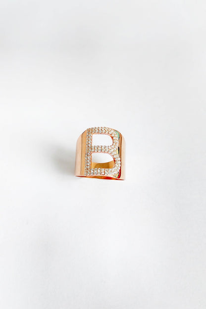 White Stone Silver Letter Ring - B