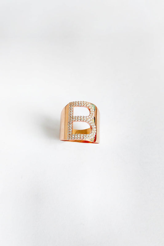 White Stone Silver Letter Ring - B