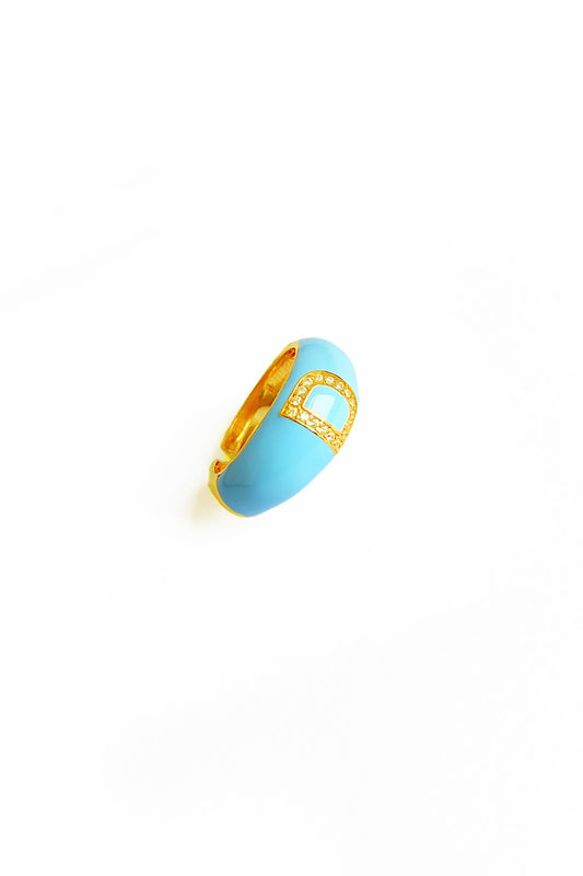 Turquoise Enameled Silver Letter Ring