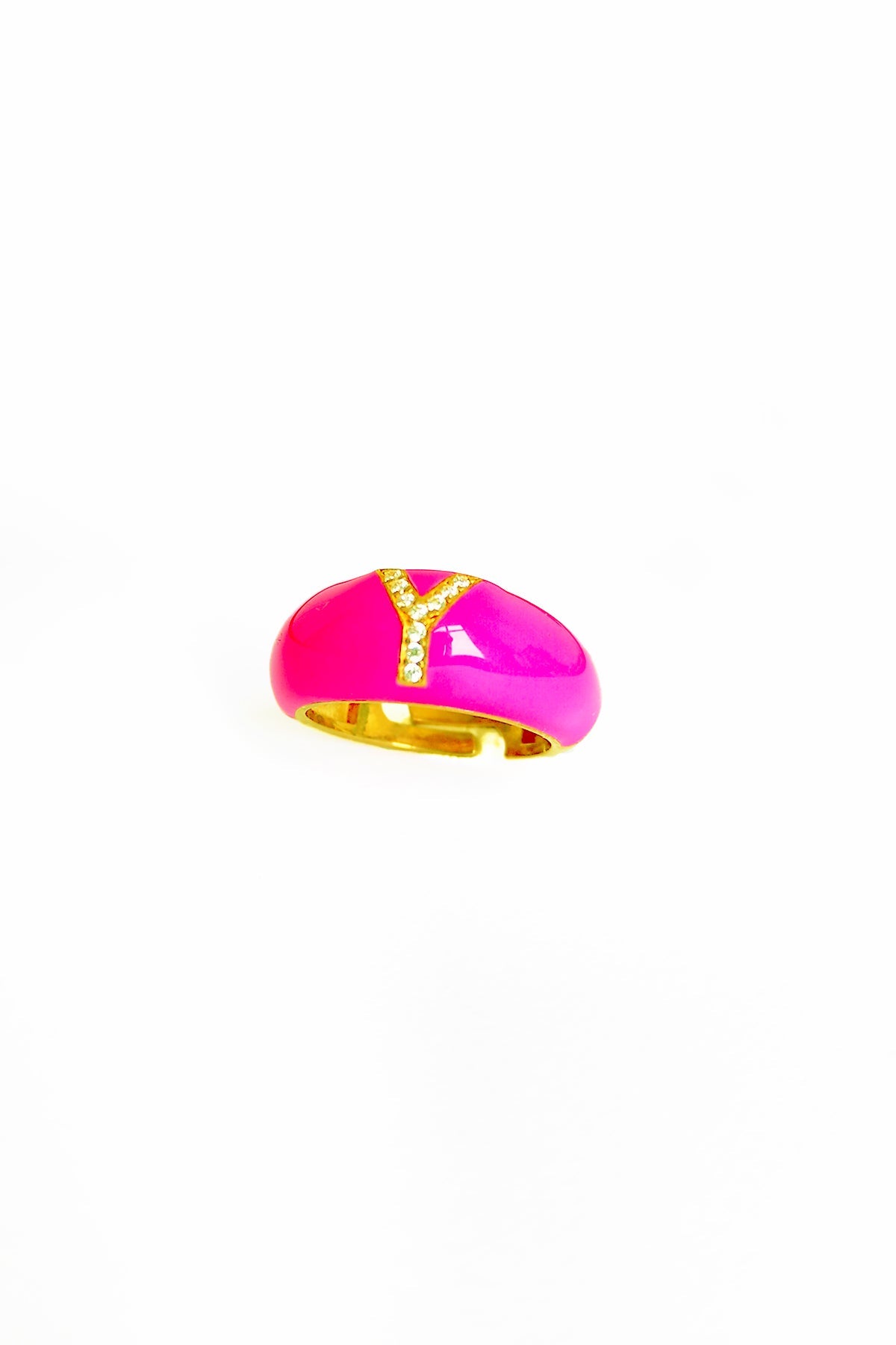 Dark Pink Enameled Silver Letter Ring