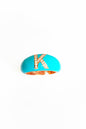 Dark Turquoise Enameled Silver Letter Ring