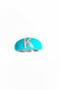 Dark Turquoise Enameled Silver Letter Ring
