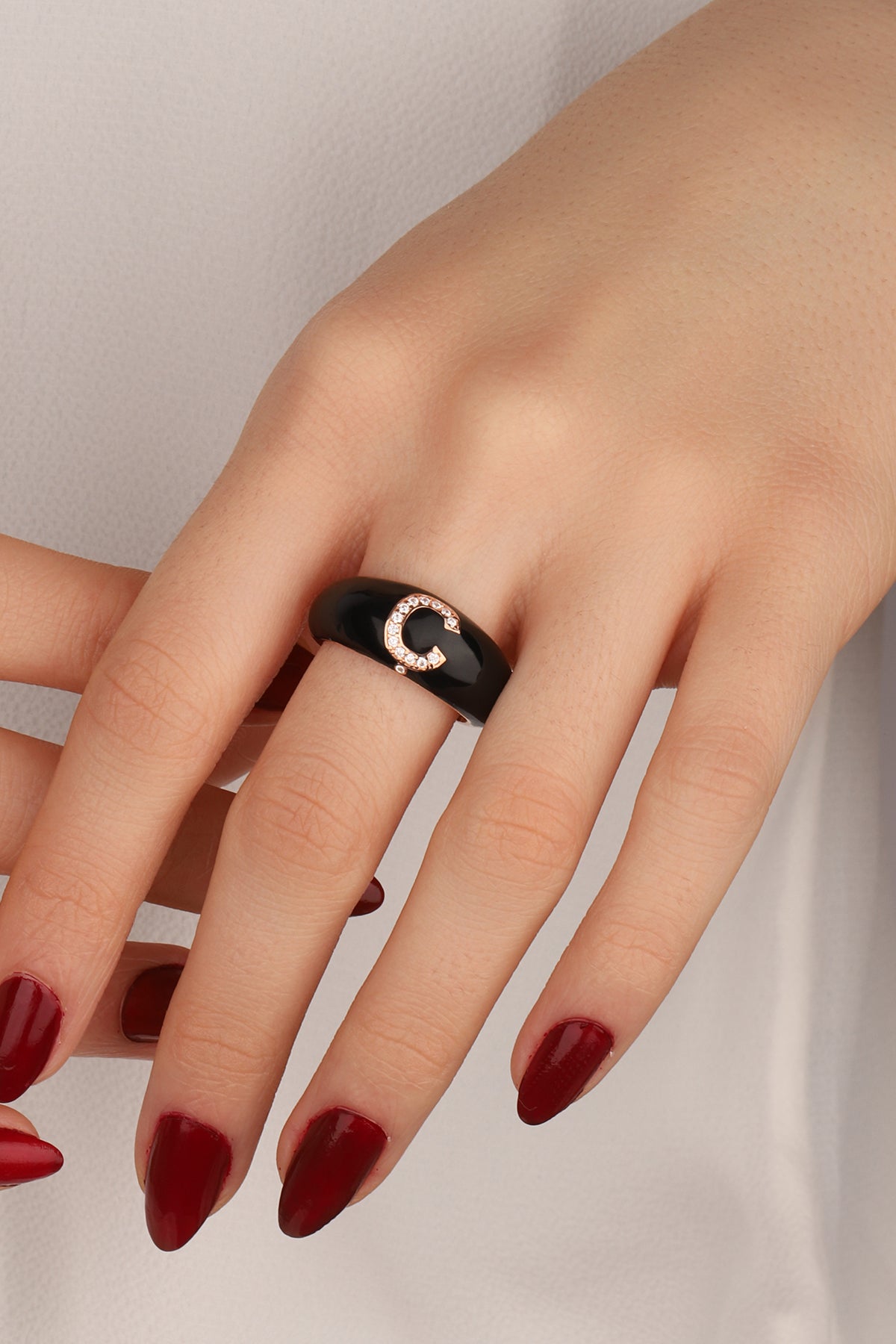 Black Enameled Silver Letter Ring