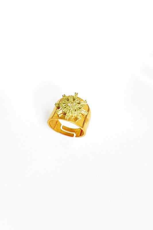 White Baguette Stone Thick Sun Silver Ring