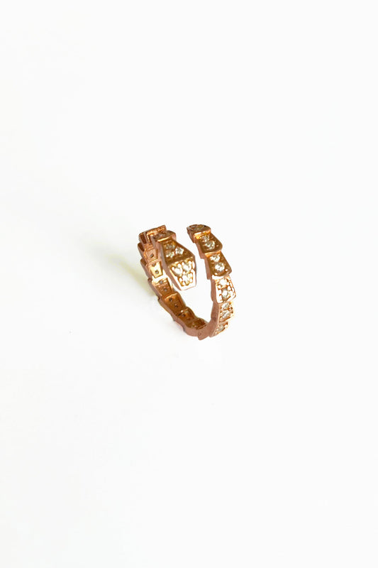White Stone Silver Snake Ring, adjustable snake ring